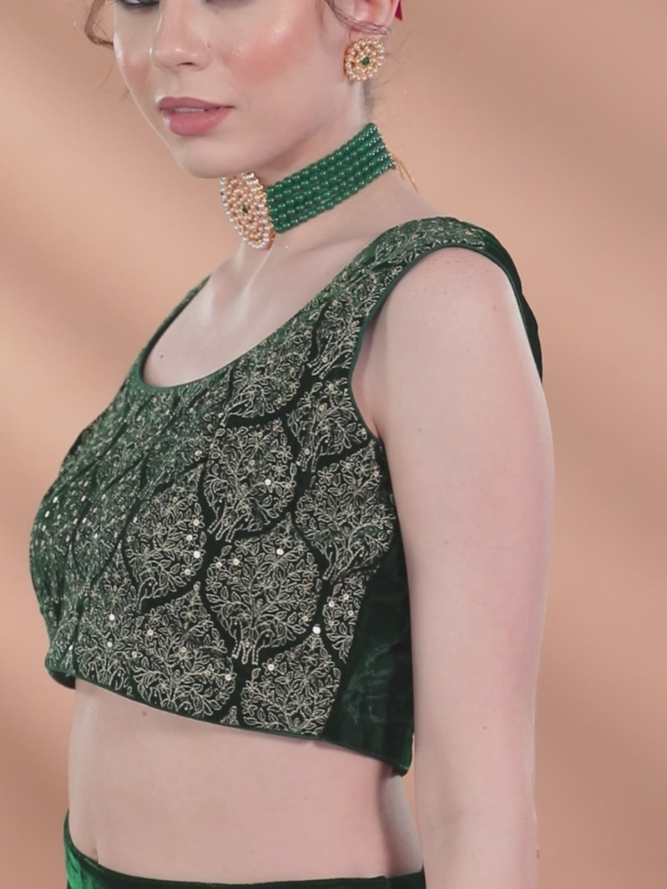 Green Embroidered Velvet Lehenga Set
