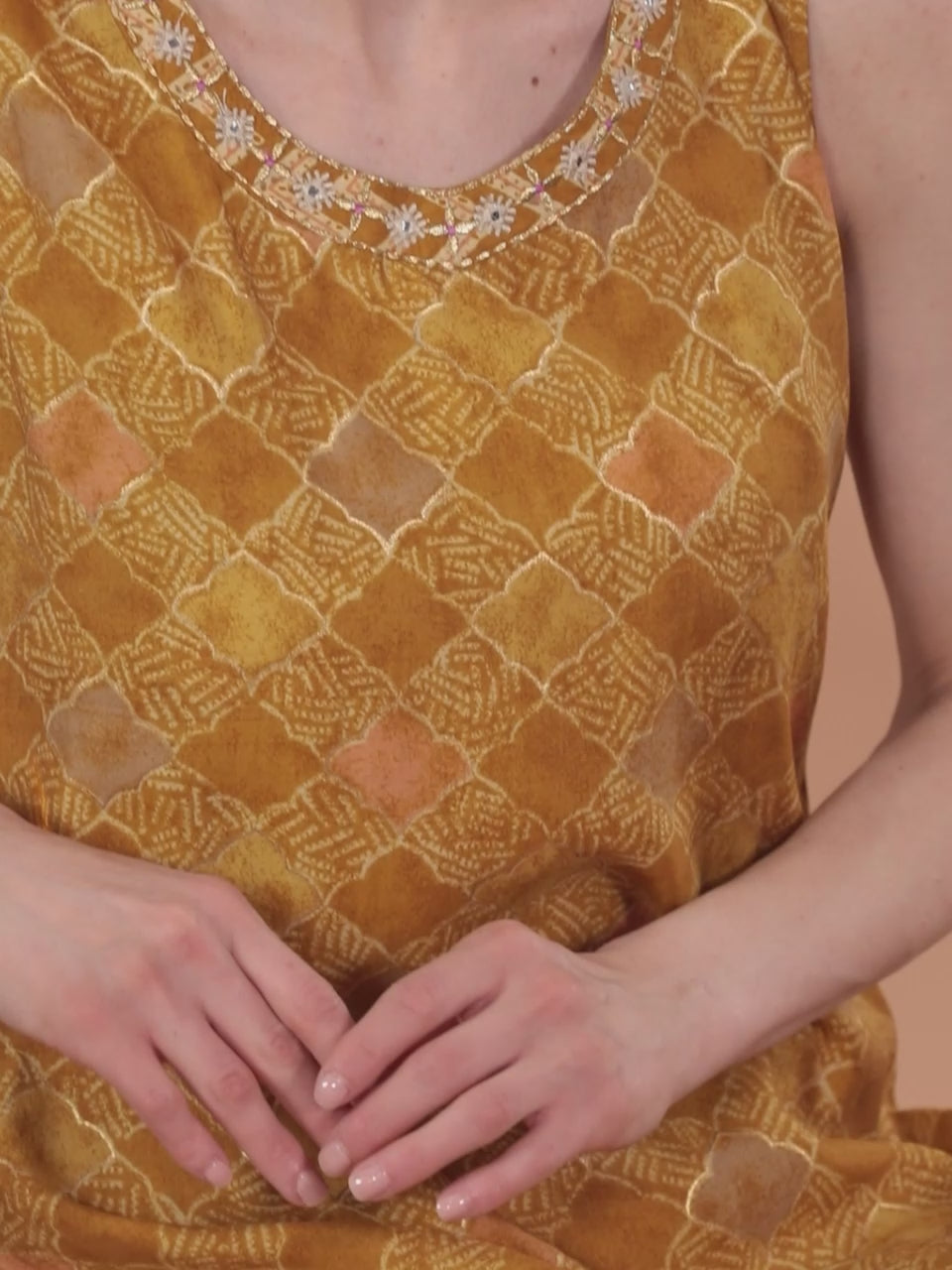  Mustard Printed Silk Blend Straight Kurta With Trousers 
