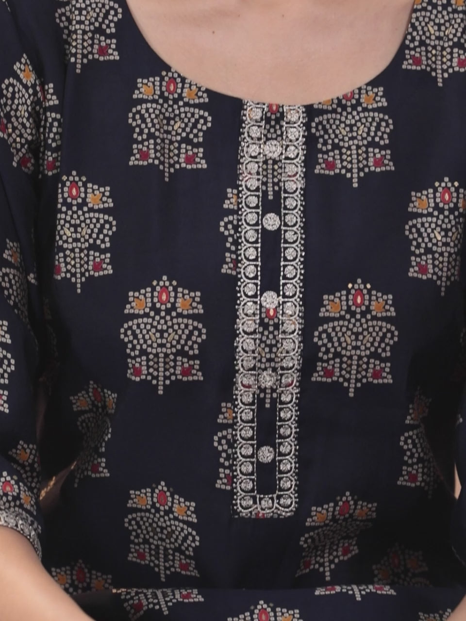  Blue Printed Silk Blend Straight Suit With Dupatta 