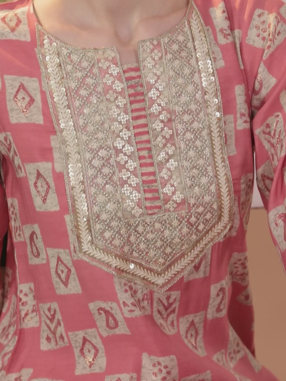  Peach Yoke Design Silk Blend Straight Kurta With Trousers & Dupatta 