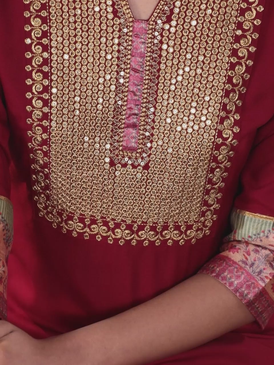  Maroon Yoke Design Rayon Straight Kurta With Trousers & Dupatta 
