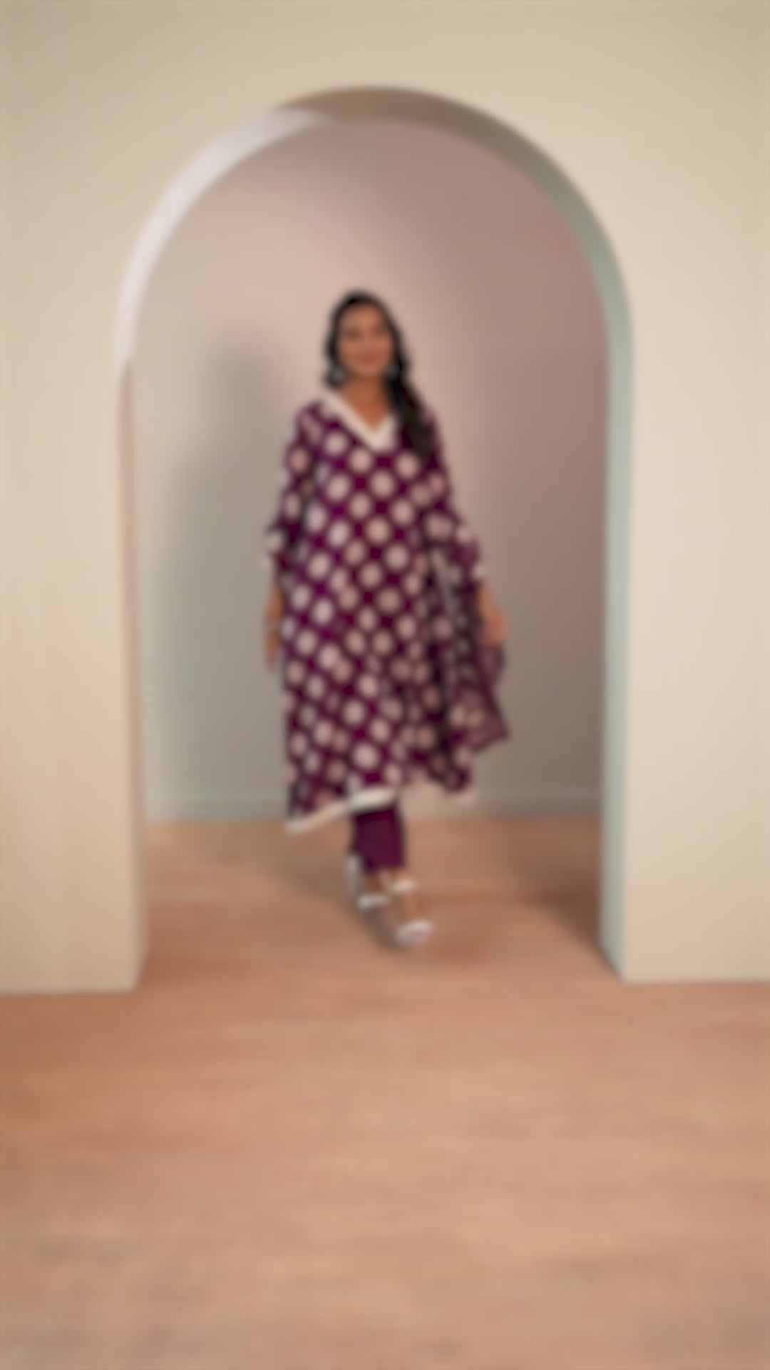  Purple Printed Silk Blend A-Line Suit Set WIth Dupatta 