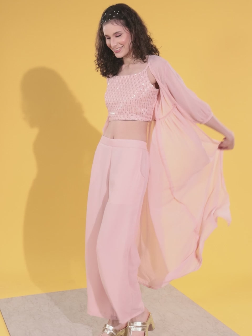  Pink Embellished Georgette 3 Piece Co-Ords 