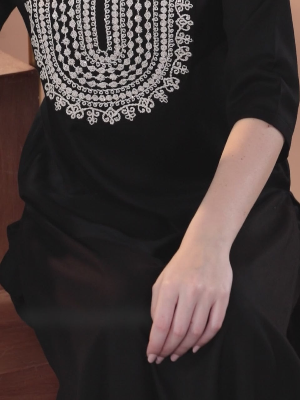  Black Yoke Design Wool Blend Straight Kurta Set 