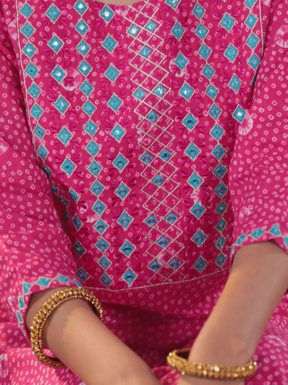  Pink Printed Cotton Straight Kurta With Trousers & Dupatta 
