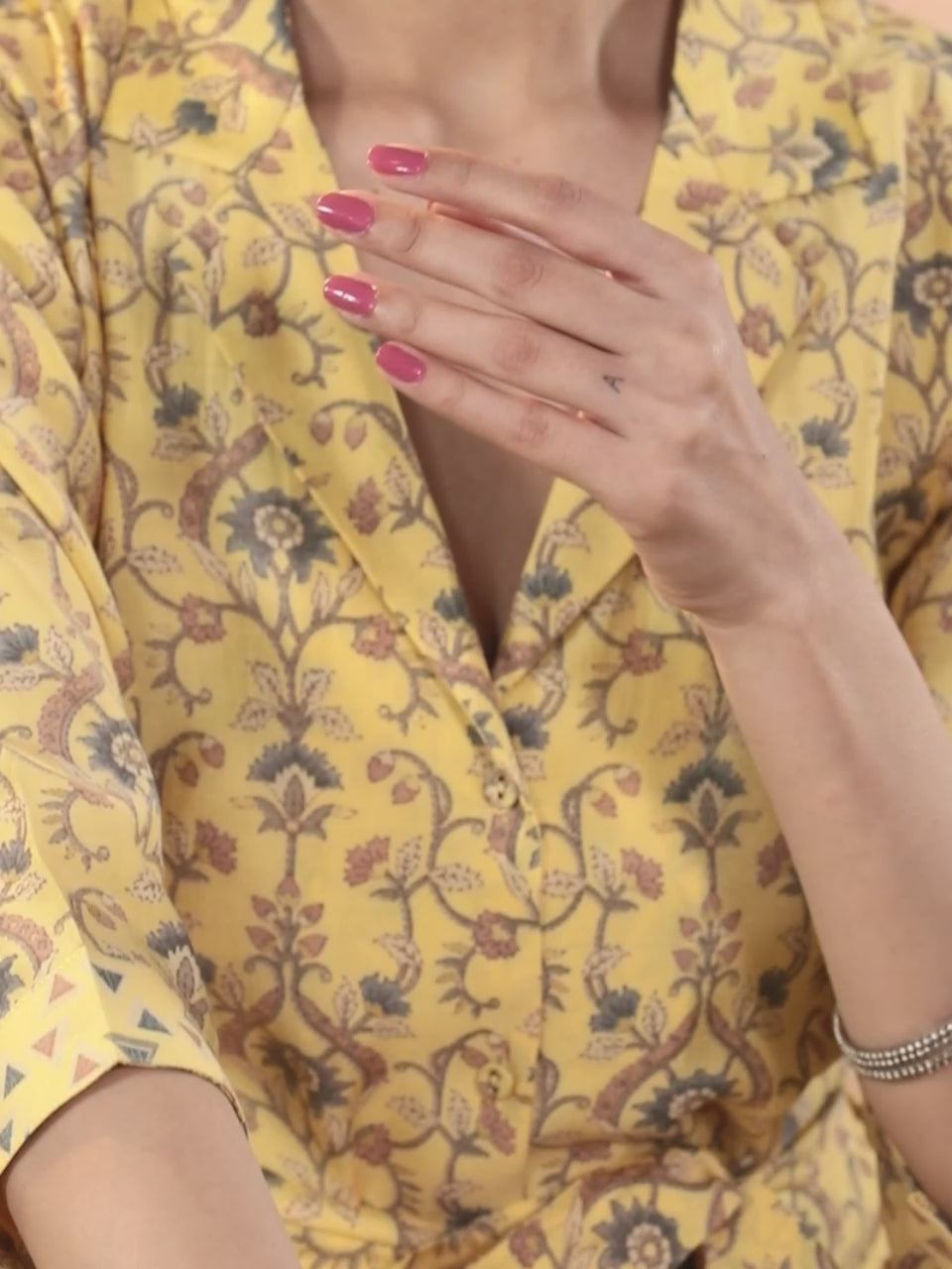  Yellow Printed Silk Blend Shirt With Palazzos 