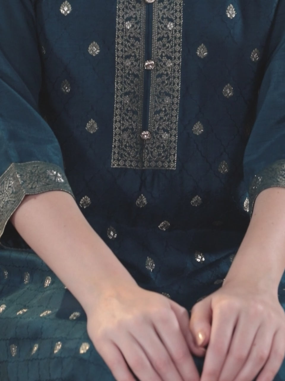  Teal Woven Design Silk Blend Straight Suit With Dupatta 