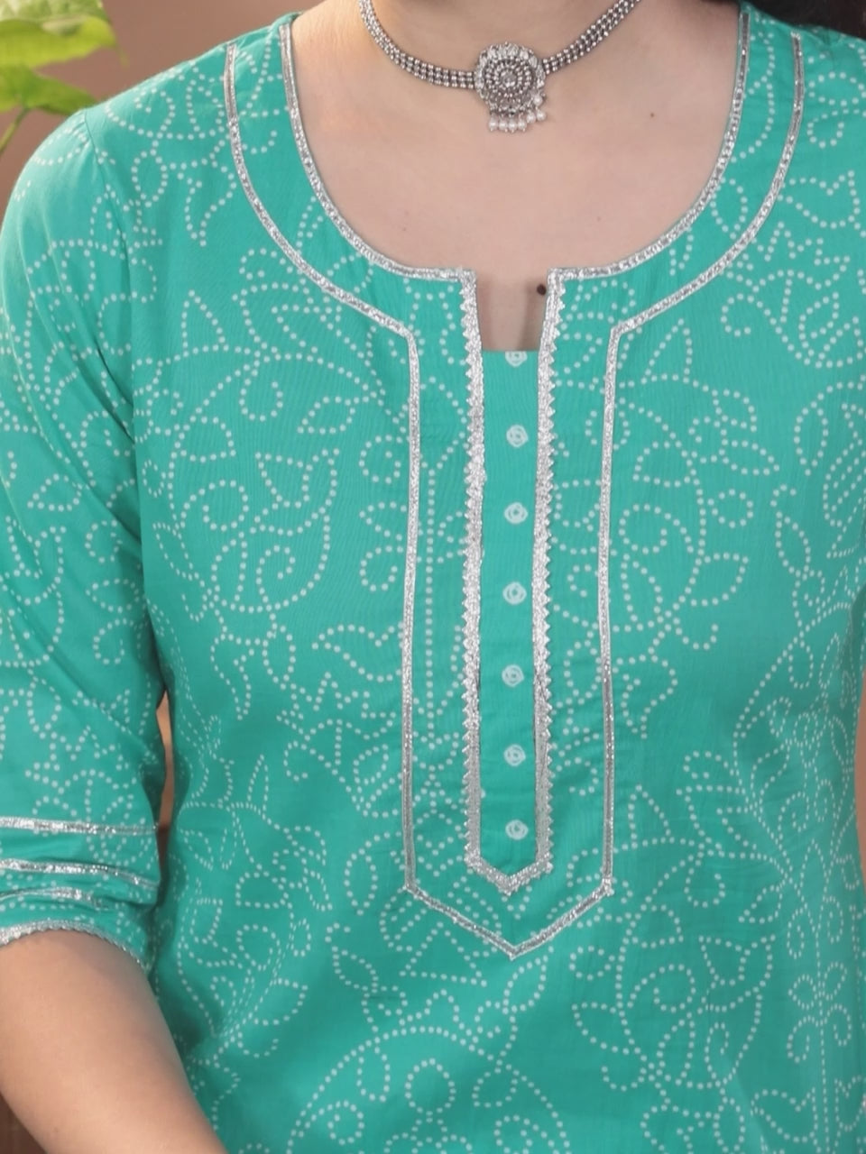  Turquoise Blue Printed Cotton Straight Kurta With Palazzos & Dupatta 