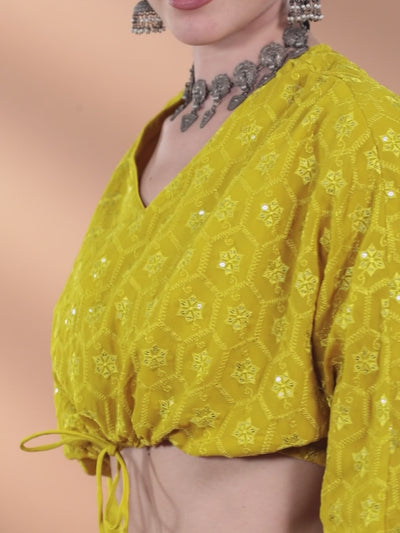 Mustard Embroidered Georgette Lehenga