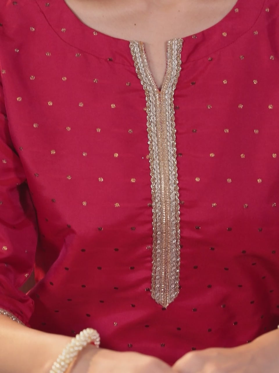  Red Self Design Art Silk Straight Kurta With Trousers & Dupatta 