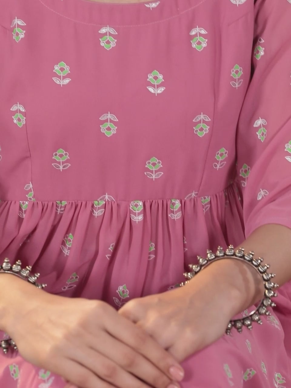  Pink Printed Georgette A-Line Kurta With Palazzos & Dupatta 