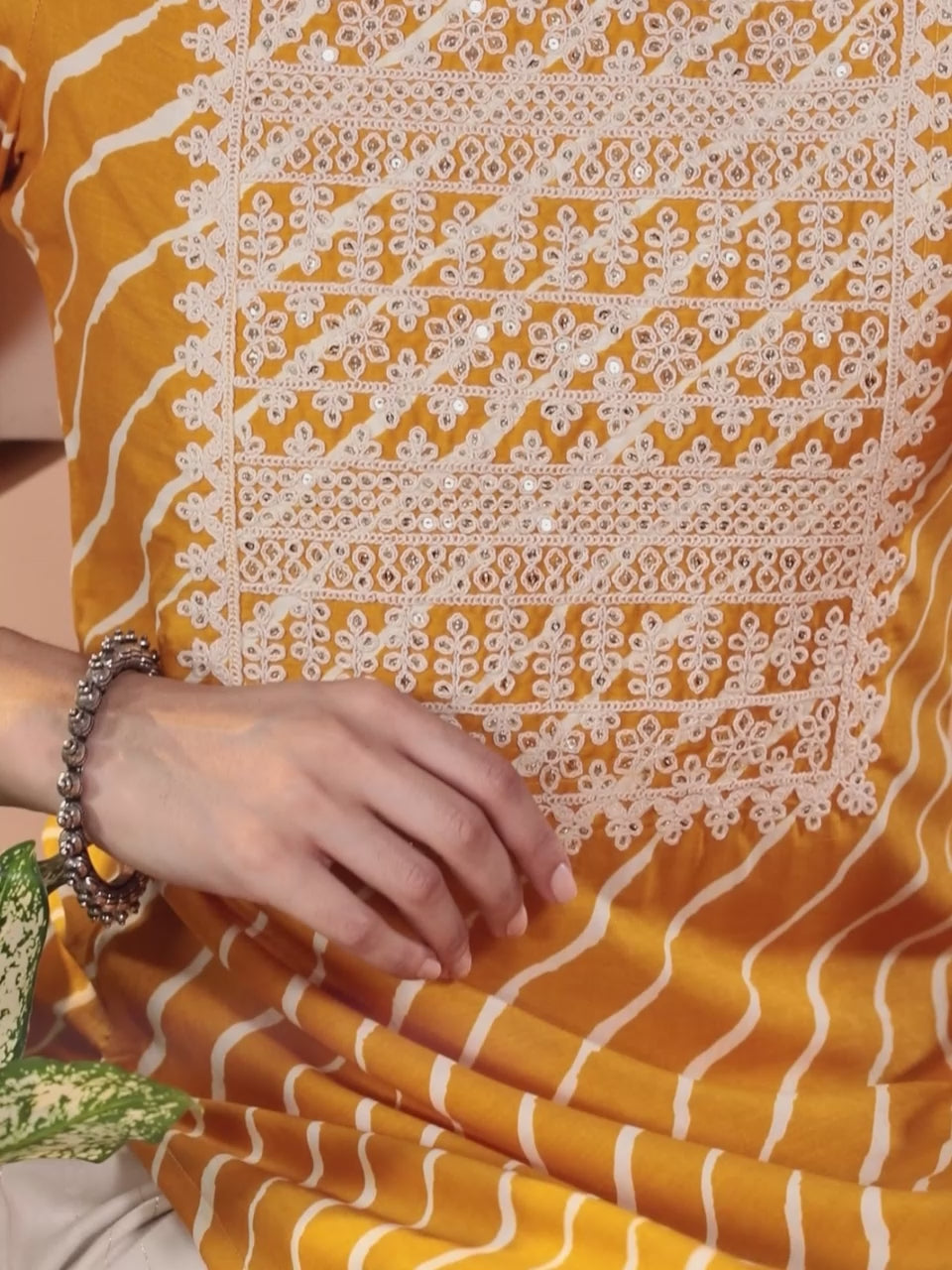  Yellow Yoke Design Silk Blend Straight Kurta With Trousers & Dupatta 