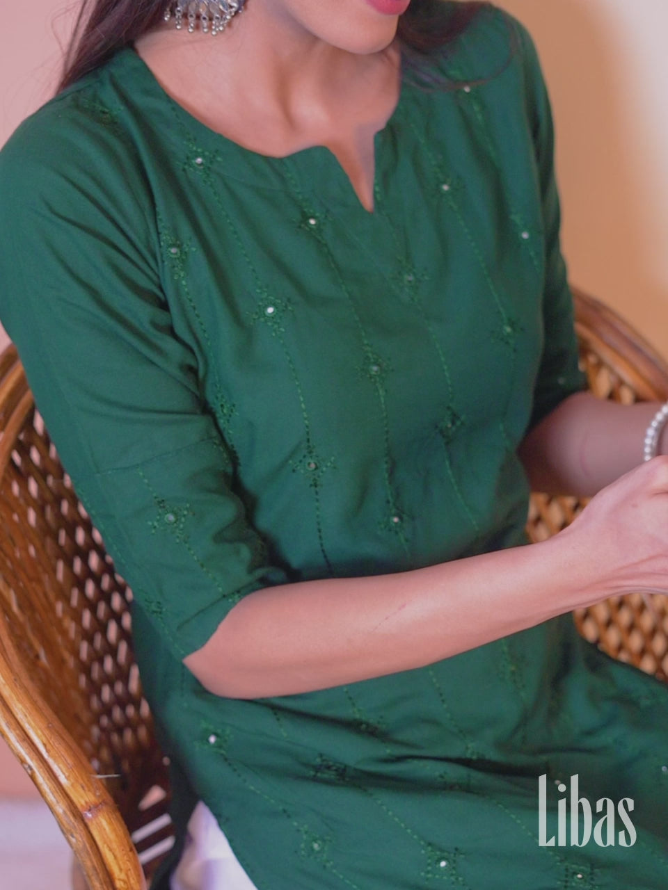  Green Embroidered Rayon Kurta 