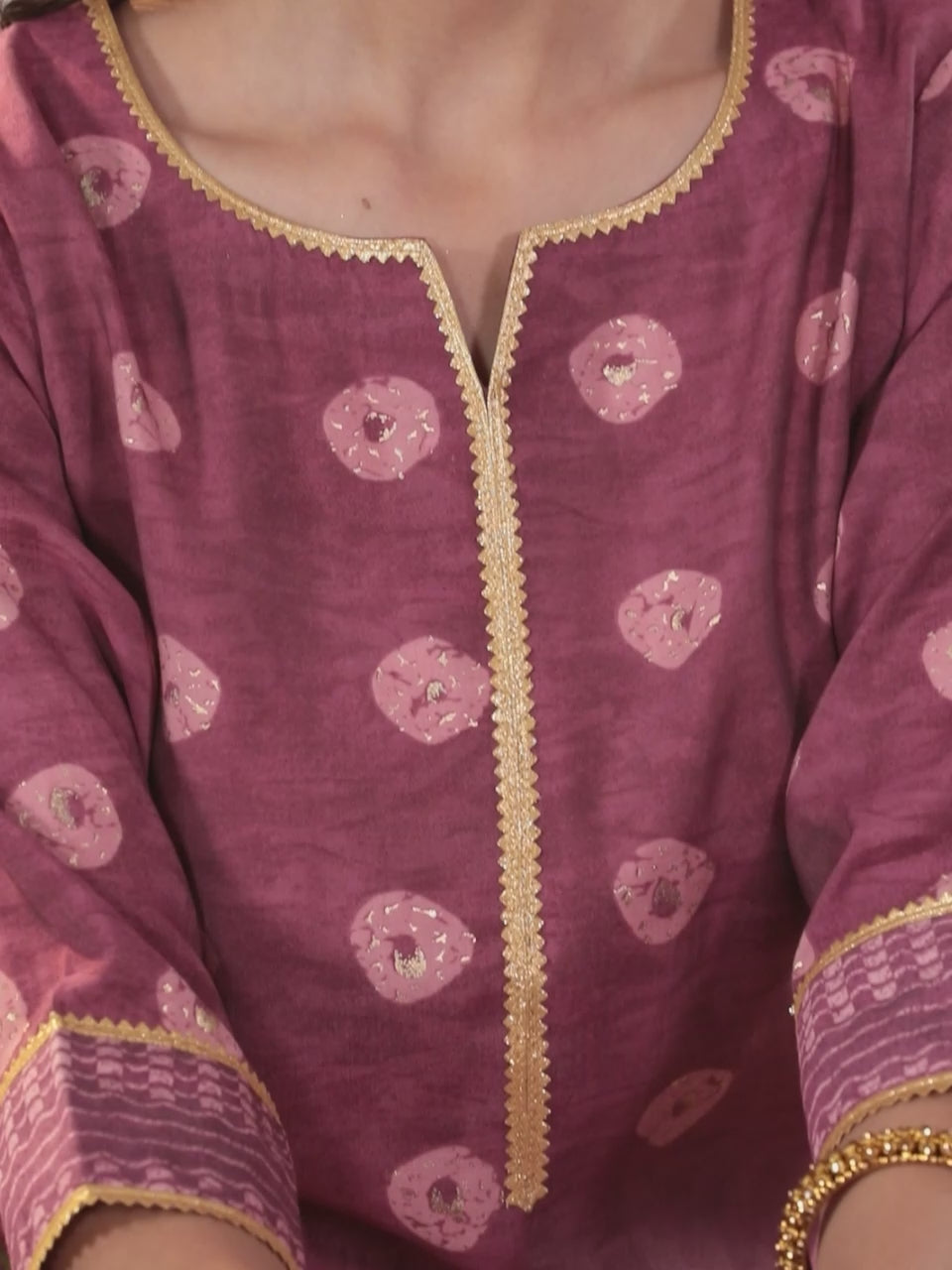  Mauve Printed Silk Blend Straight Kurta With Palazzos & Dupatta 
