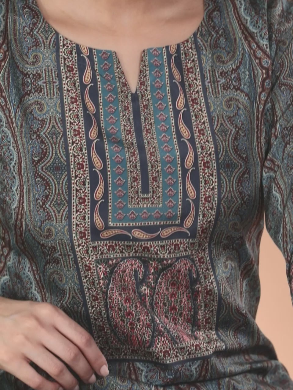  Blue Printed Crepe Straight Kurta With Trousers & Dupatta 