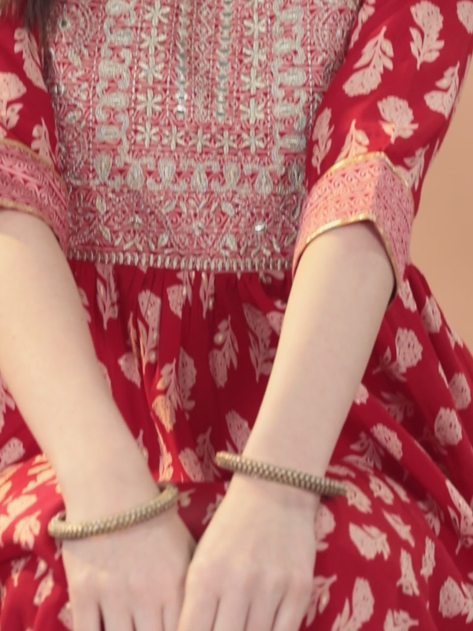  Red Printed Silk Blend Anarkali Suit With Dupatta 