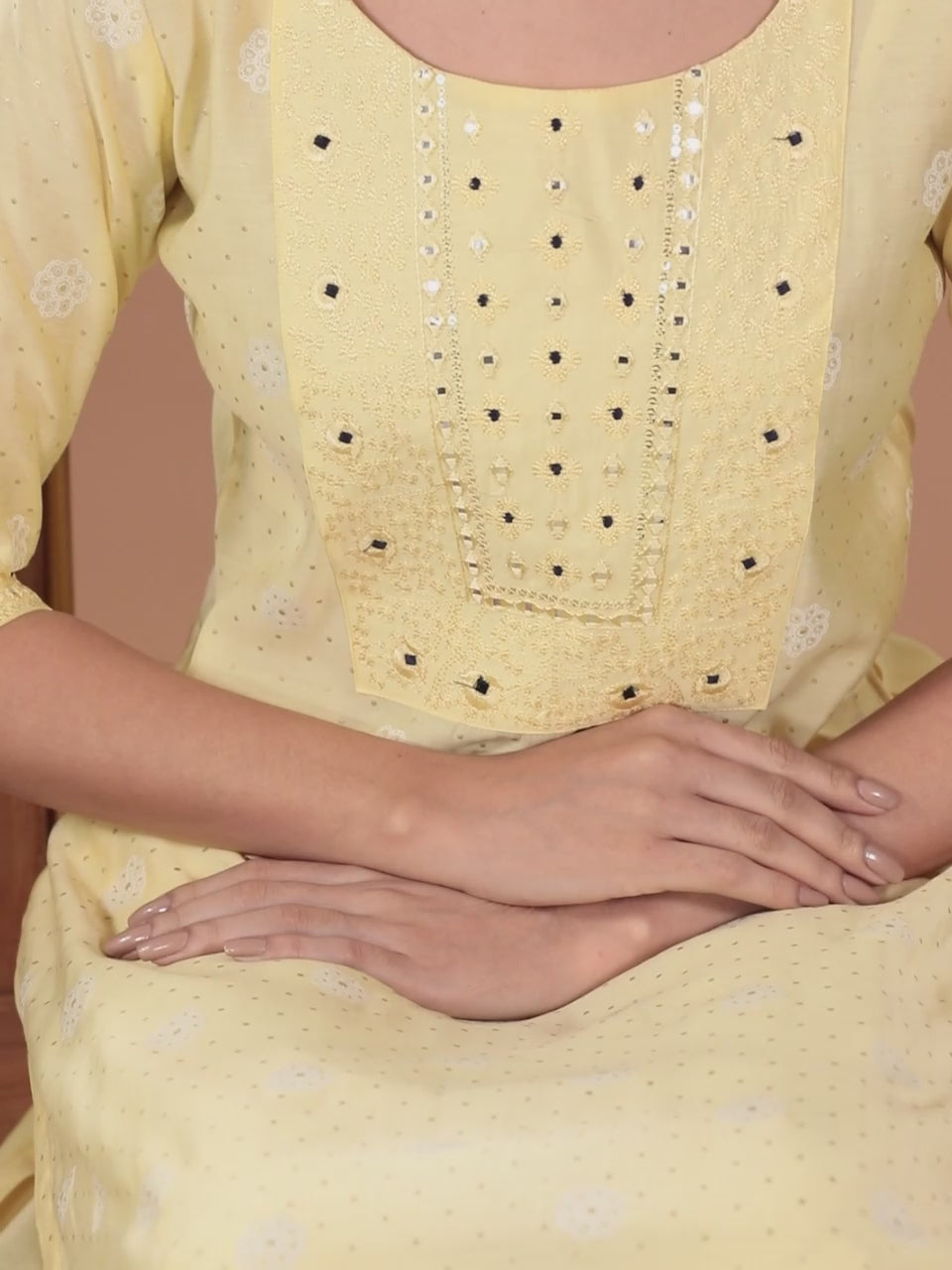  Yellow Printed Silk Blend Straight Kurta With Trousers & Dupatta 