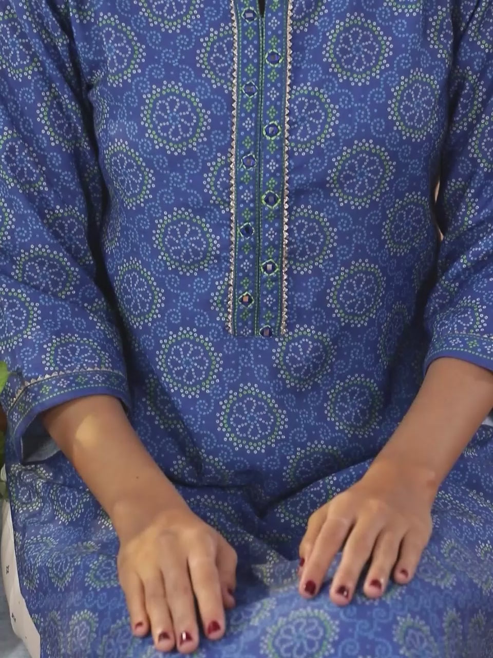  Blue Printed Cotton Straight Kurta With Trousers 