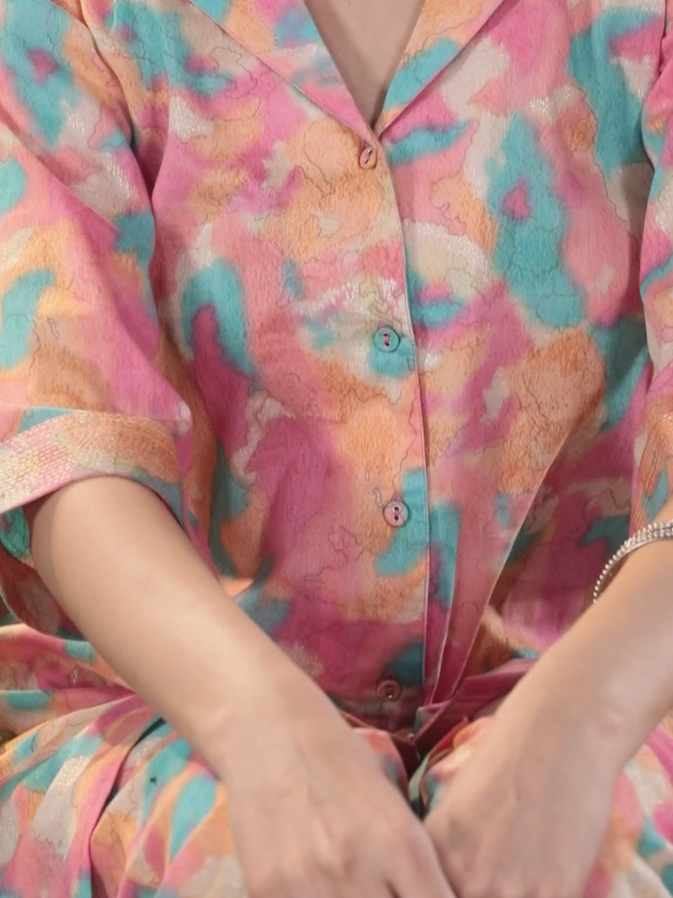  Multicoloured Printed Cotton Tunic Shirt With Trousers 