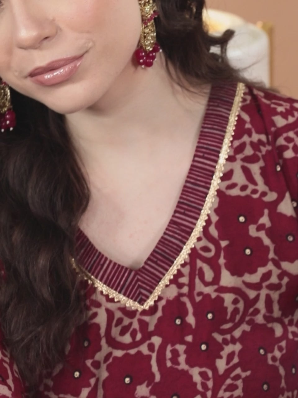  Maroon Printed Silk Blend A-Line Kurta With Trousers & Dupatta 