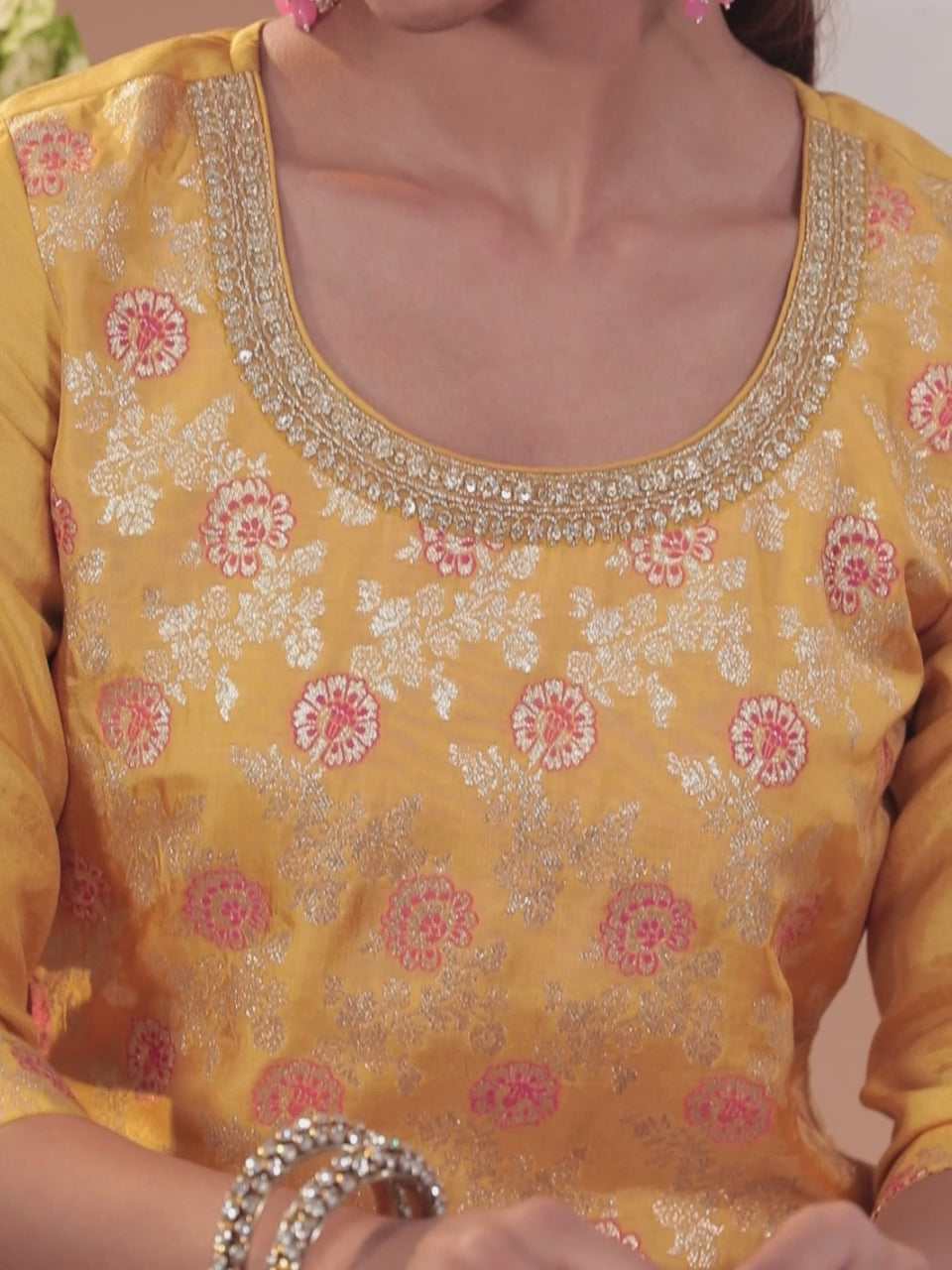  Mustard Woven Design Silk Blend Straight Suit With Dupatta 