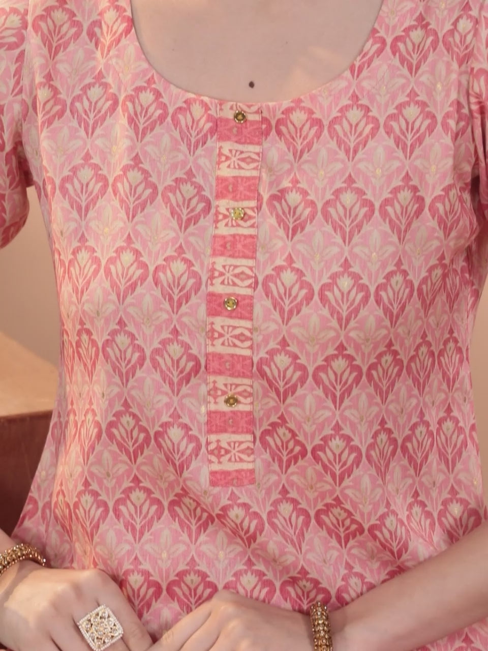 Pink Printed Rayon Straight Kurta With Trousers & Dupatta 