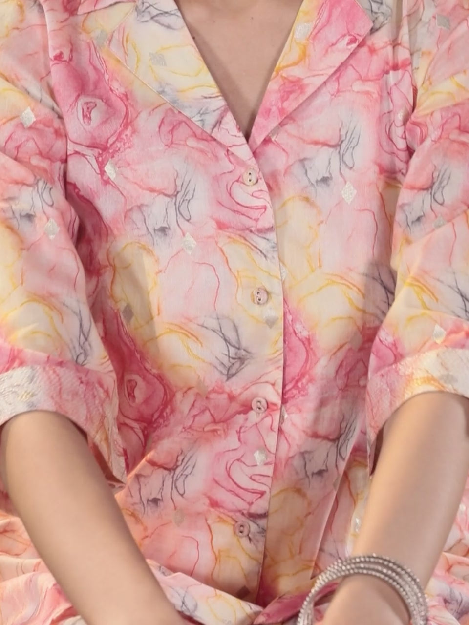  Multicoloured Printed Cotton Tunic Shirt With Trousers 