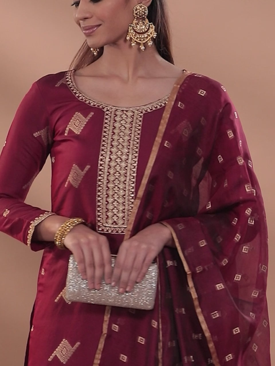  Maroon Woven Design Chanderi Silk Straight Suit With Dupatta 