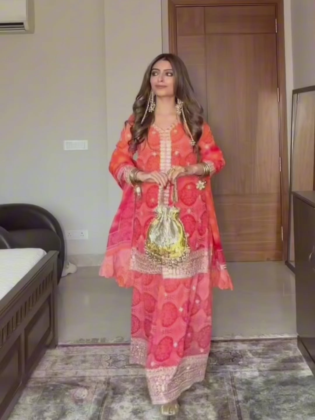  Libas Art Raasika Orange Printed Georgette Straight Suit Set With Dupatta 