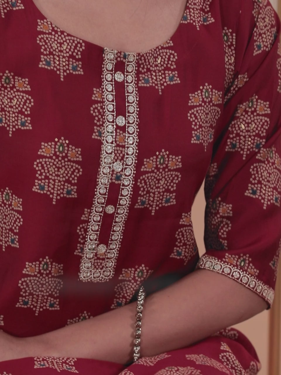  Red Printed Silk Blend Straight Suit With Dupatta 