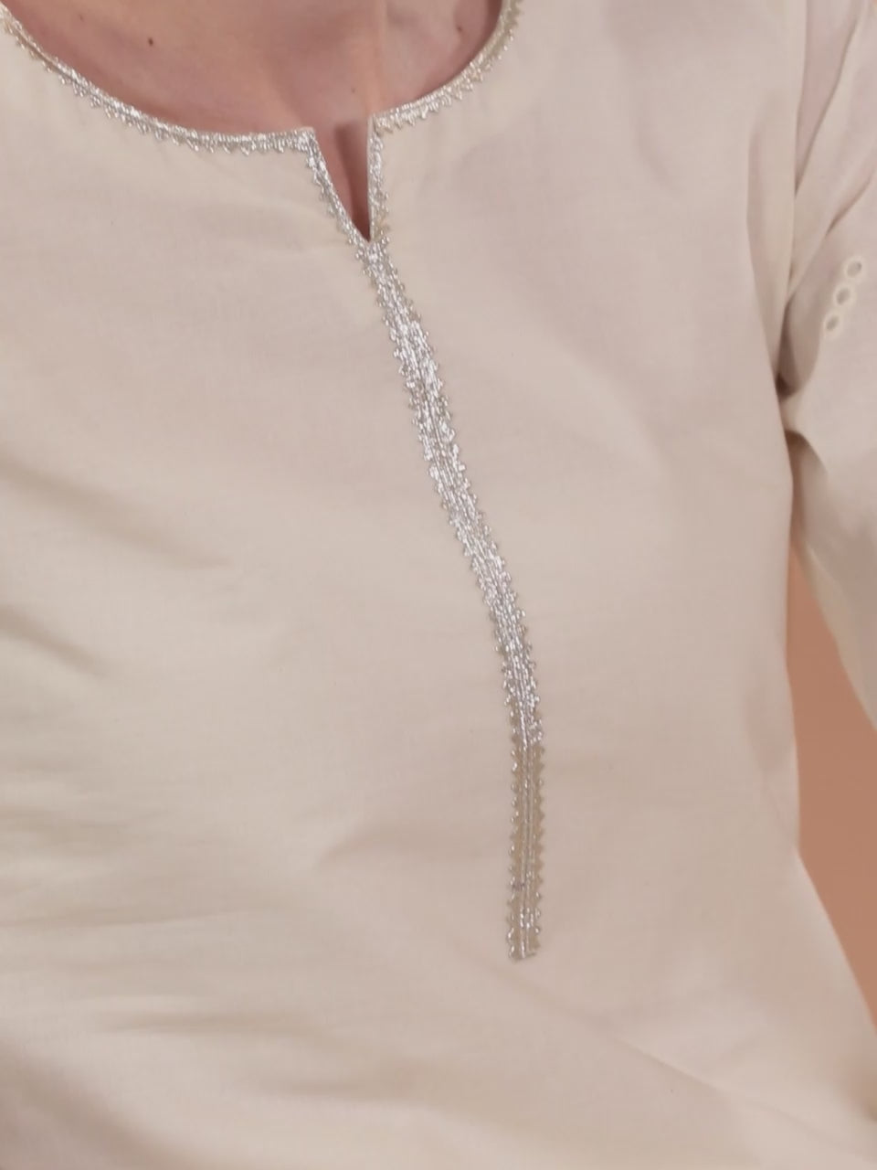  Off-White Embroidered Cotton Straight Kurta With Dupatta 
