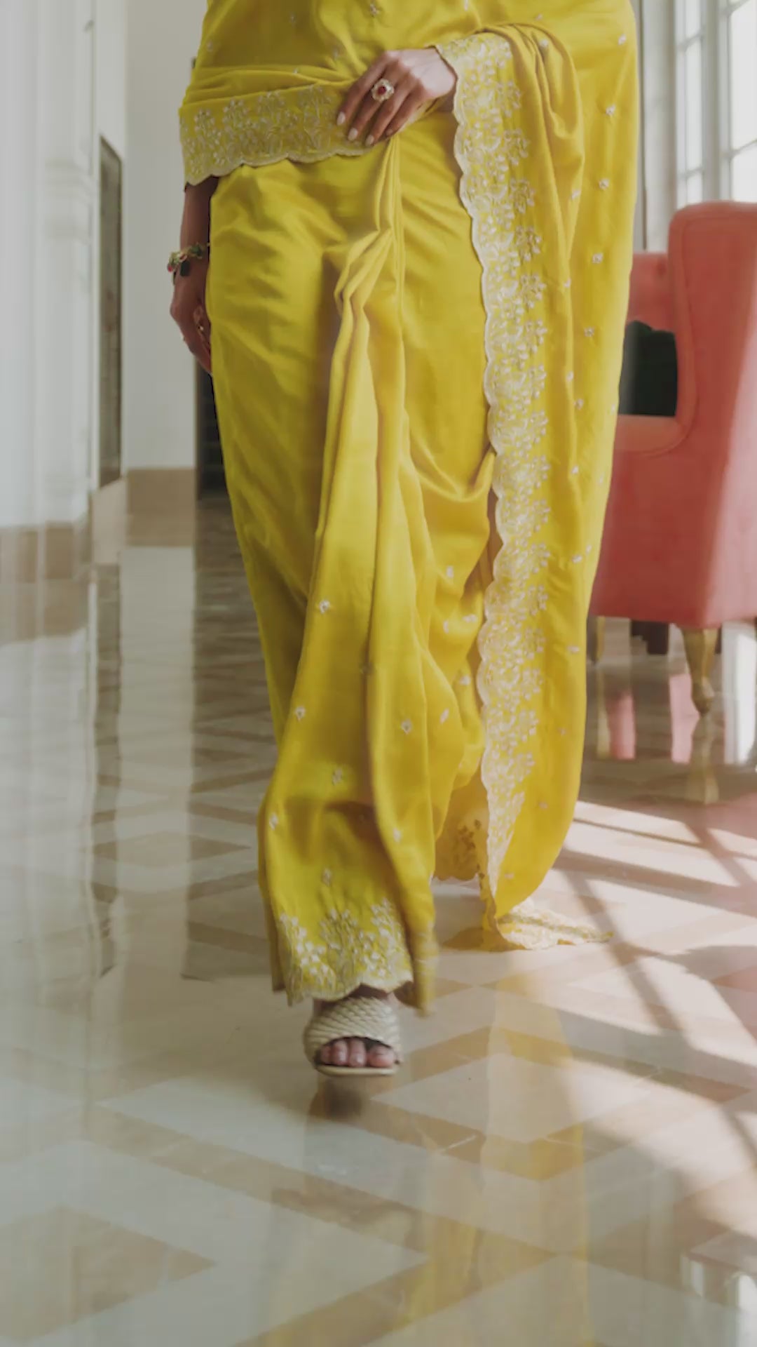  Mustard Embroidered Silk blend Saree With Unstitched Blouse Piece 