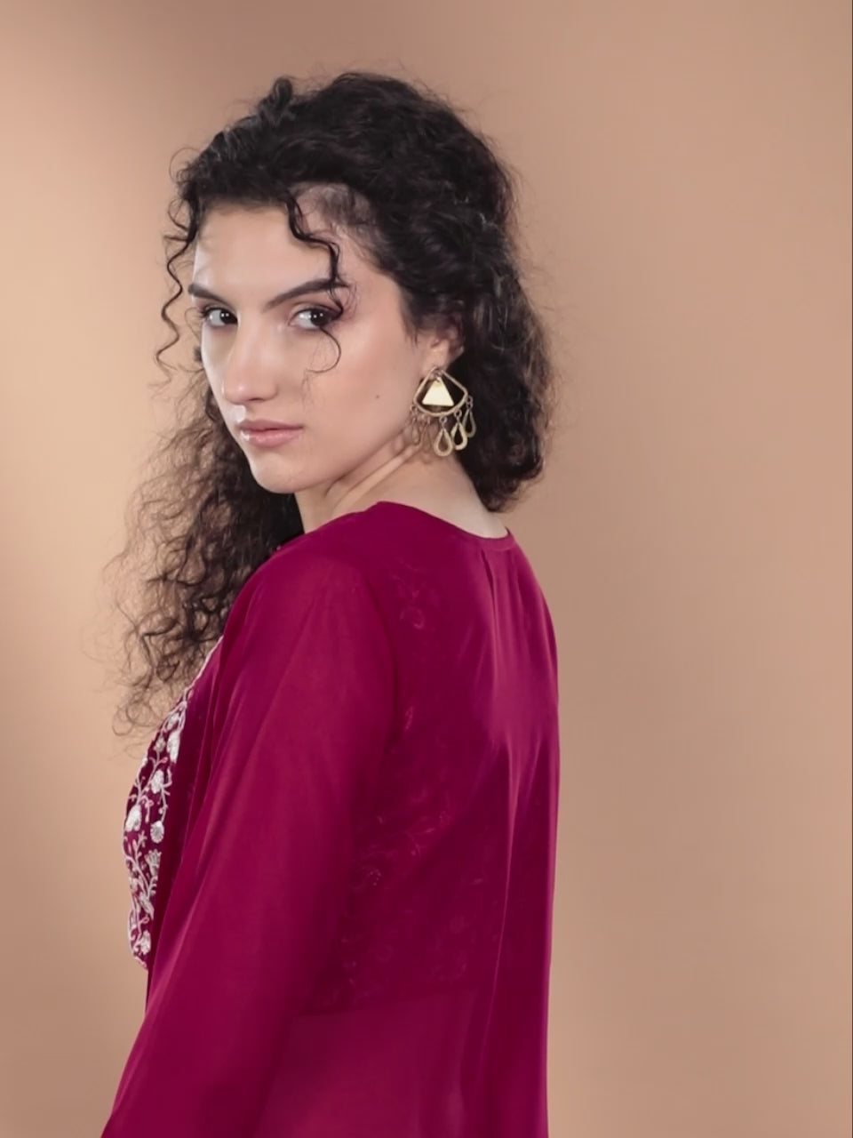  Magenta Embellished Georgette 3 Piece Co-Ords 