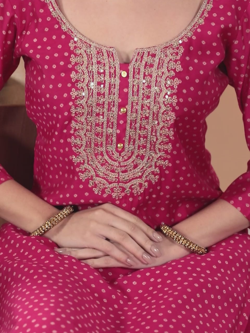  Pink Printed Silk Blend Straight Kurta With Trousers & Dupatta 