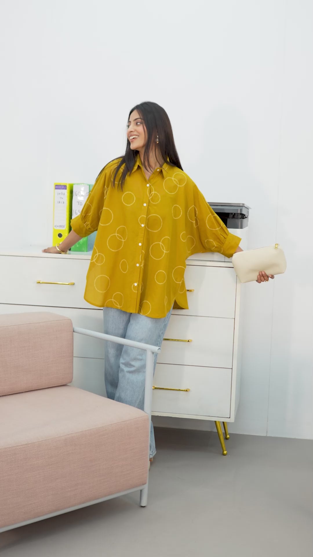  Mustard Geometric Printed Cotton Shirt 