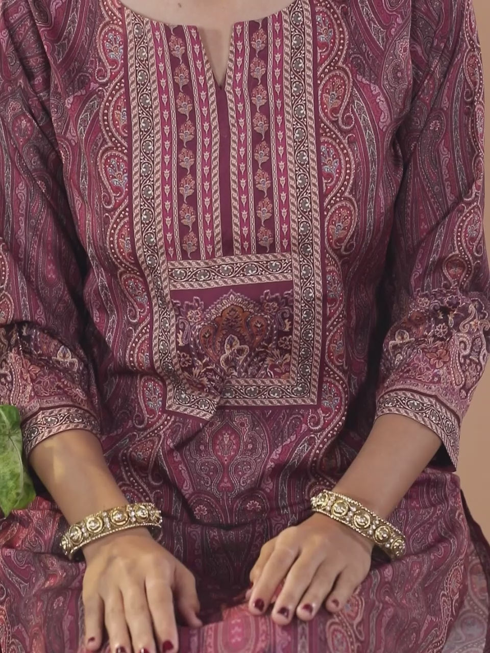  Purple Printed Crepe Straight Kurta With Trousers & Dupatta 