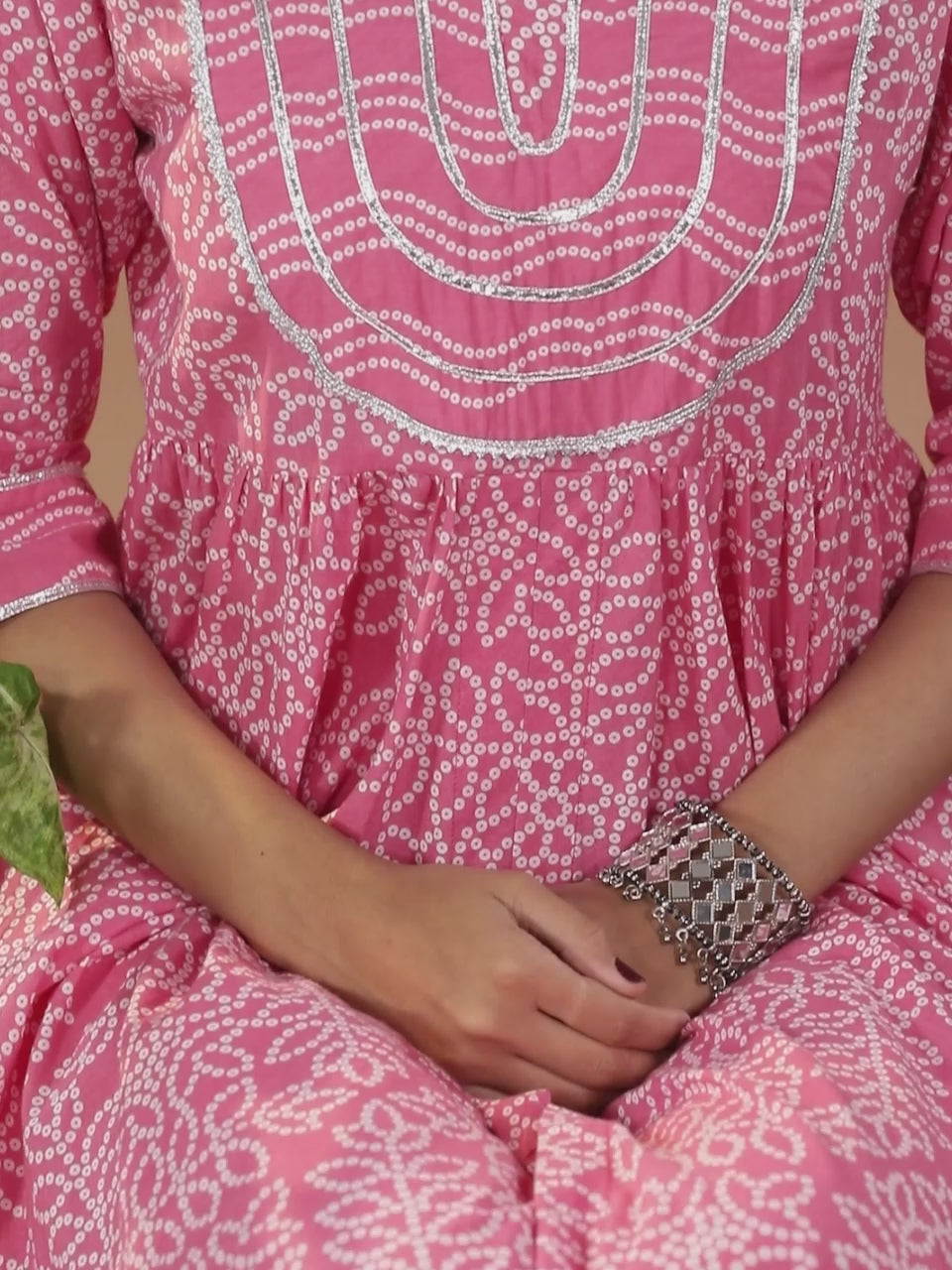  Peach Yoke Design Cotton Anarkali Kurta With Trousers & Dupatta 