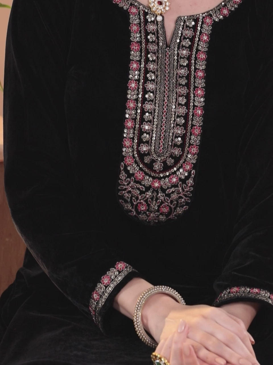  Black Yoke Design Velvet Straight Suit With Dupatta 
