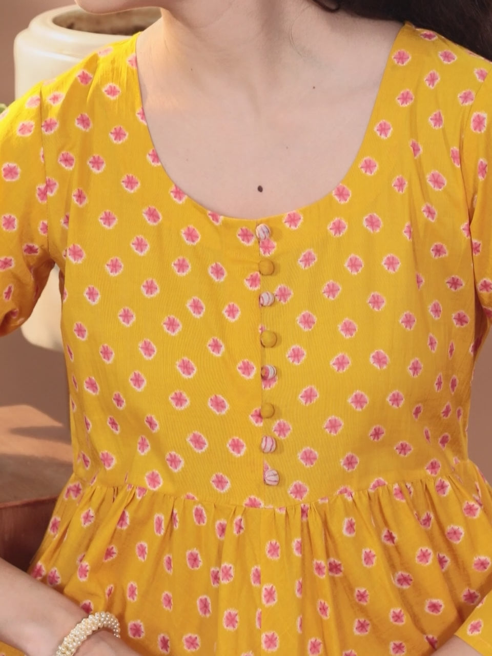  Mustard Printed Cotton A-Line Kurta With Palazzos & Dupatta 