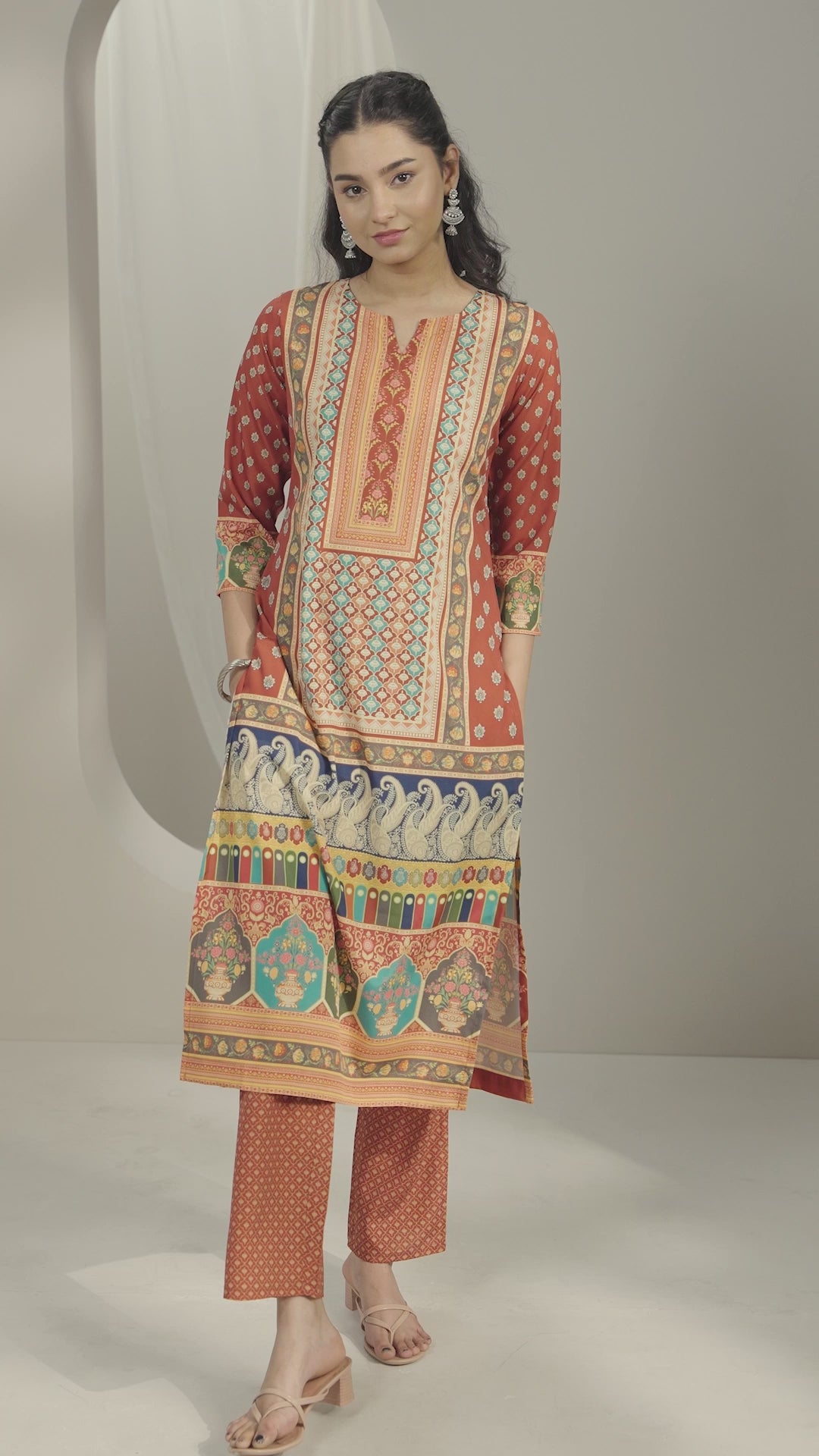  Multi Printed Poly Crepe Straight Kurta Set 