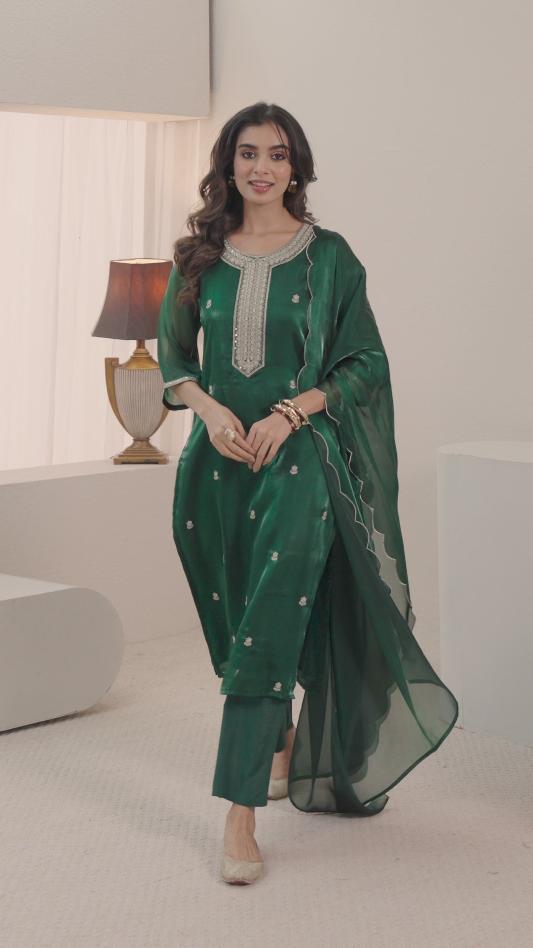  Gerua Green Ethnic Embroidered Straight Suit Set 