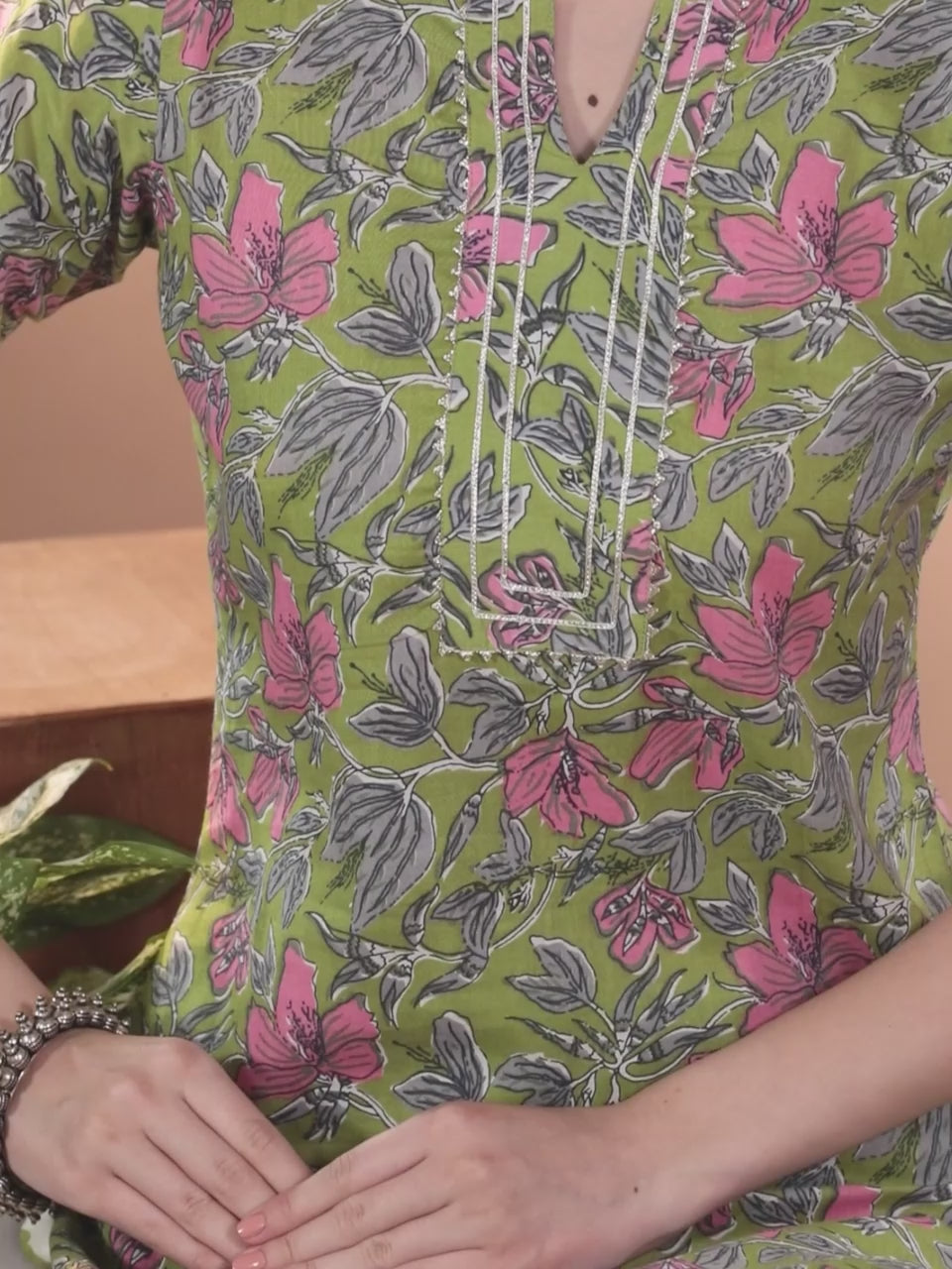  Green Printed Cotton Straight Kurta With Trousers & Dupatta 