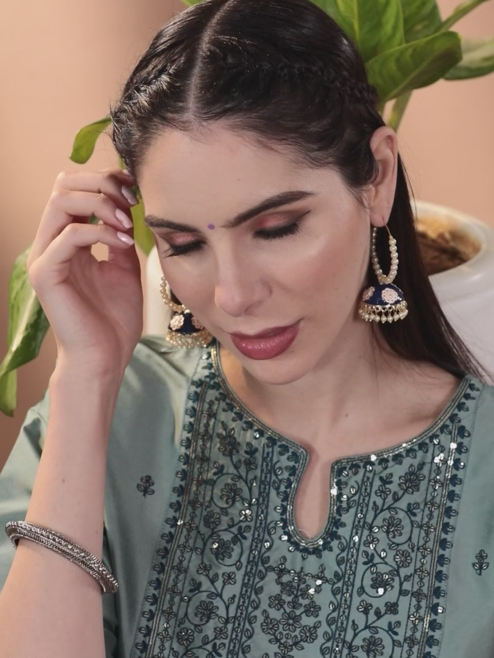  Green Yoke Design Silk Blend Straight Kurta With Trousers & Dupatta 
