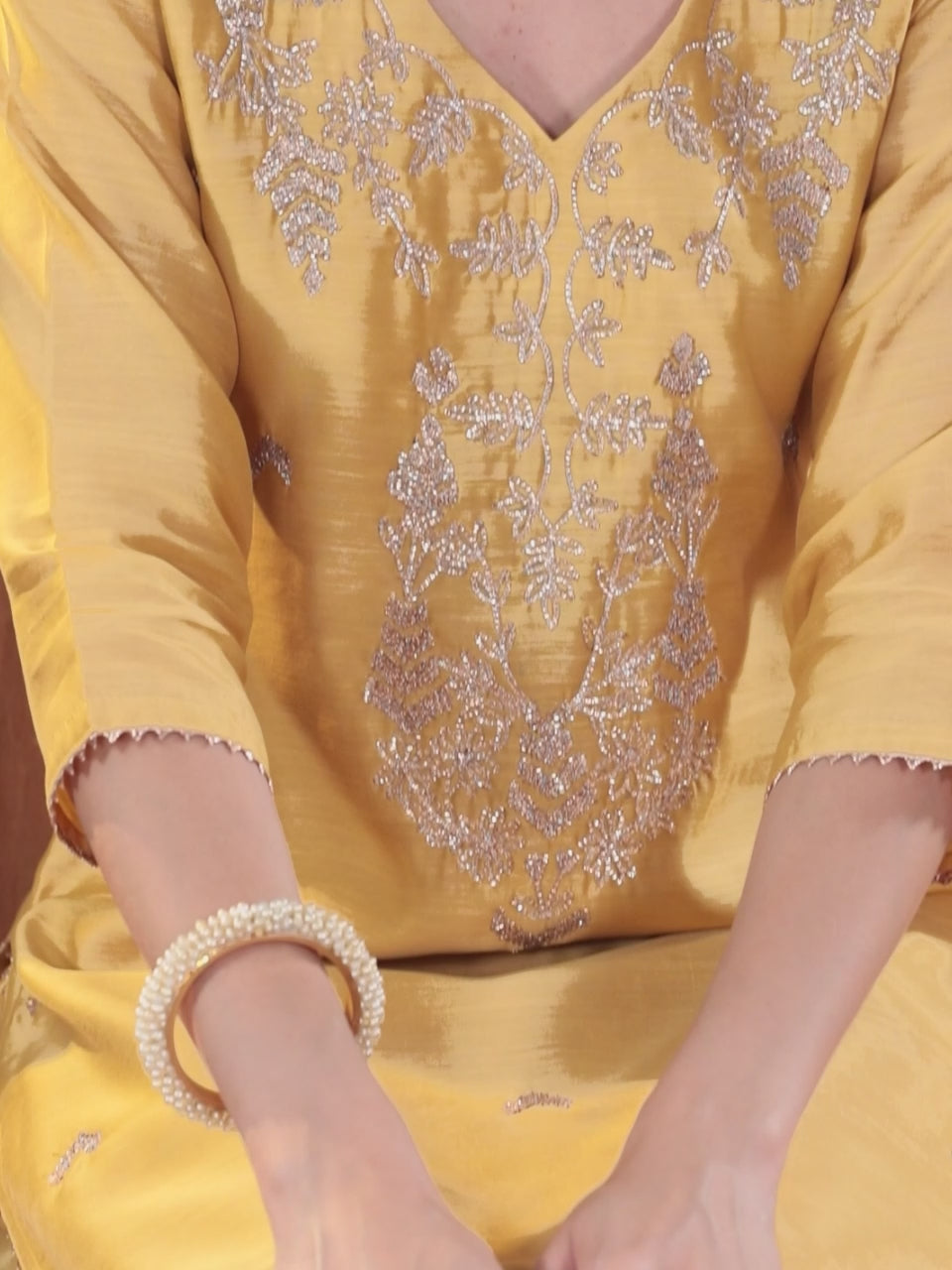  Yellow Embroidered Chanderi Silk Straight Suit With Dupatta 