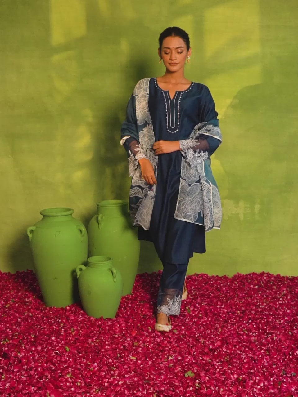  Teal Yoke Design Silk Blend Straight Suit With Dupatta 