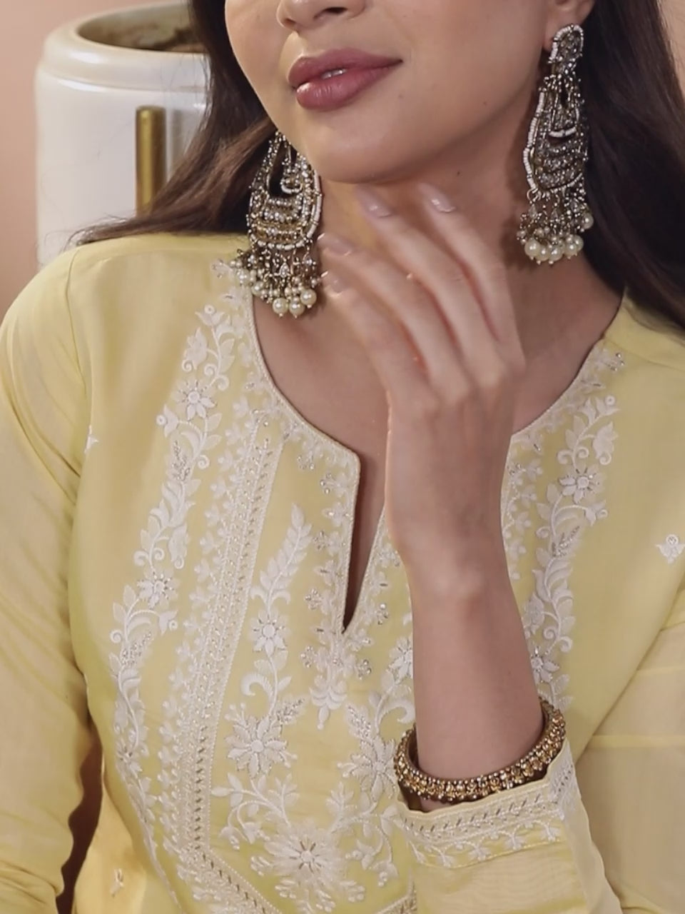  Yellow Yoke Design Silk Blend Straight Kurta With Trousers & Dupatta 