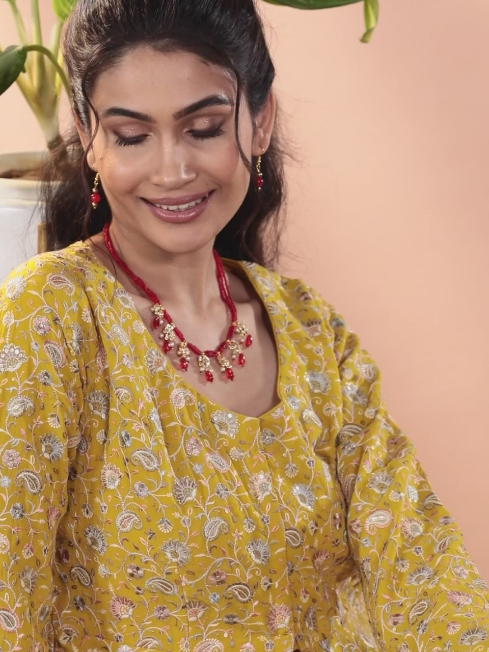  Mustard Embellished Georgette Tunic With Sharara 