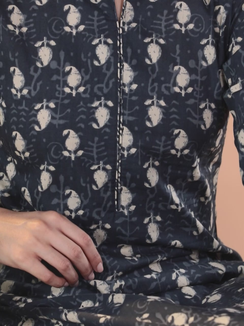  Grey Printed Cotton Straight Kurta With Salwar & Dupatta 