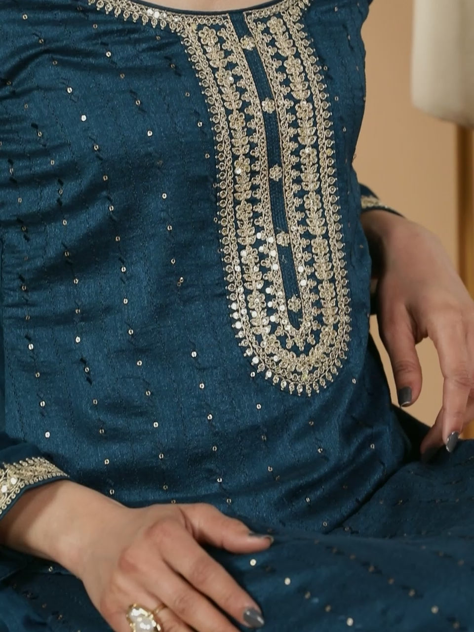  Teal Embroidered Silk Blend Pakistani Suit 