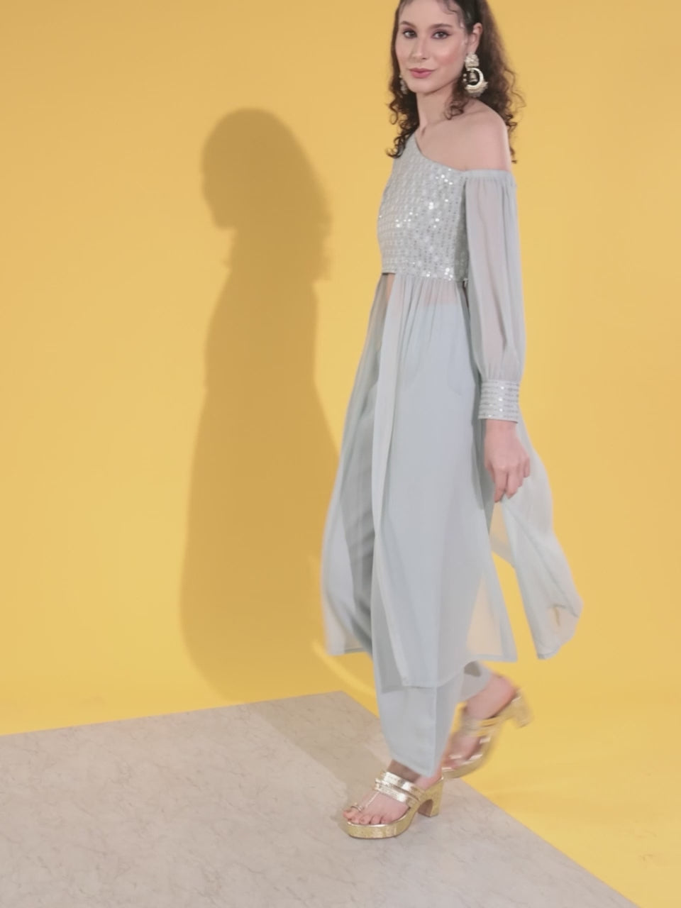  Blue Embellished Georgette Co-Ords 